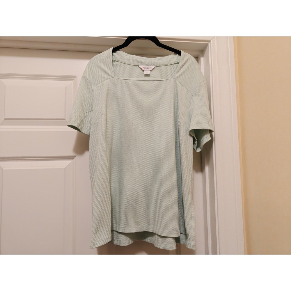 Liz Claiborne Womens Mint Green Textured Square Neck Short Sleeve Blouse XL